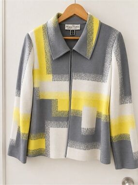 Women’s Geometric Pattern Jacket in Gray, White & Yellow